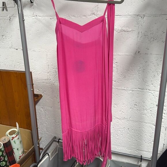 Pink Spaghetti Strap Dress - 100% Silk Pink Dress - Detachable Tie - Cover Up - Picture 1 of 3